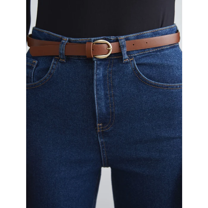 LCW Jeans Indigo Beli Kemerli Mom Fit Kadın Jean Pantolon