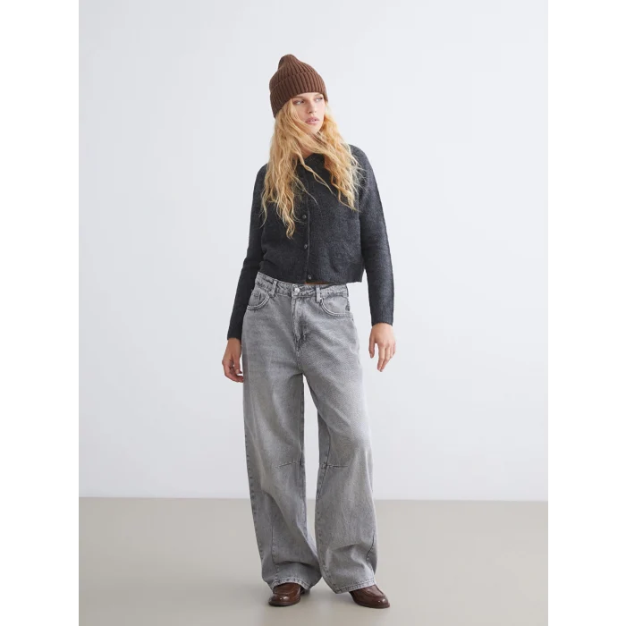 XSIDE Gri Baggy Fit Kadın Jean Pantolon