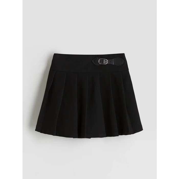 LCW Kids Siyah Beli Lastikli Pileli Kız Çocuk Şort Etek