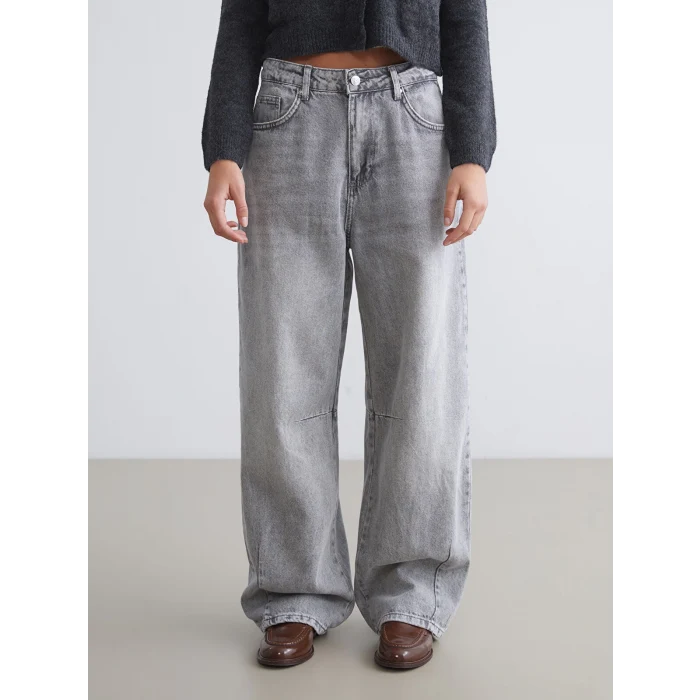 XSIDE Gri Baggy Fit Kadın Jean Pantolon