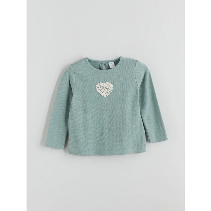 LCW Kids Mavi Bisiklet Yaka Nakışlı Kız Çocuk Tişört 2li