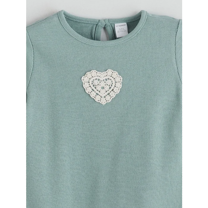 LCW Kids Mavi Bisiklet Yaka Nakışlı Kız Çocuk Tişört 2li