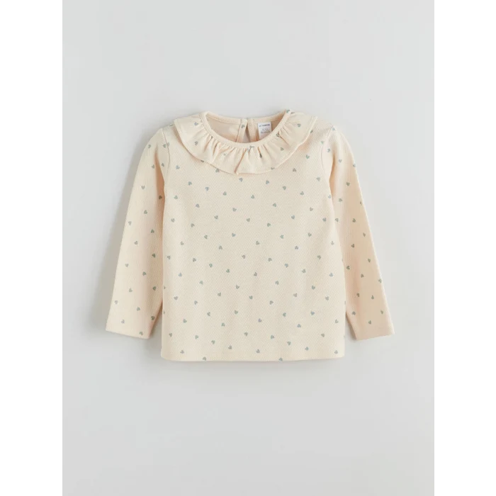 LCW Kids Mavi Bisiklet Yaka Nakışlı Kız Çocuk Tişört 2li