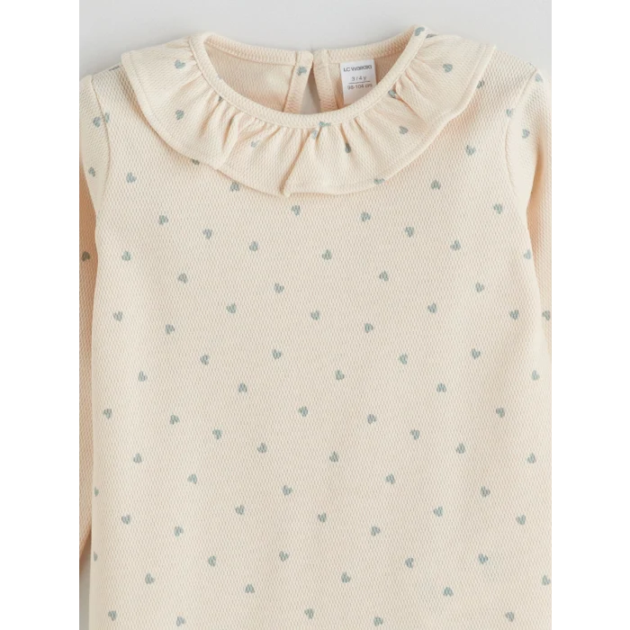 LCW Kids Mavi Bisiklet Yaka Nakışlı Kız Çocuk Tişört 2li