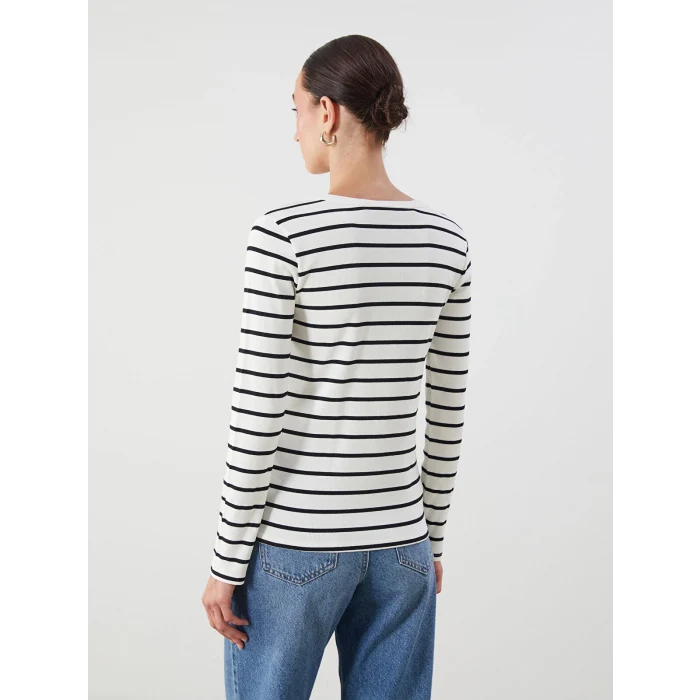 LCWAIKIKI Classic Ekru Bisiklet Yaka Çizgili Kadın Body