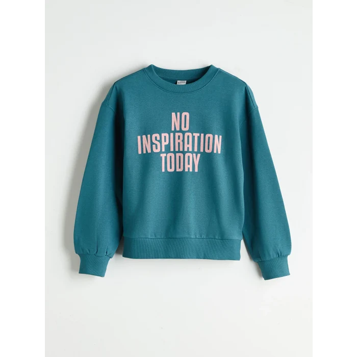 LCW Kids Petrol Bisiklet Yaka Kız Çocuk Sweatshirt