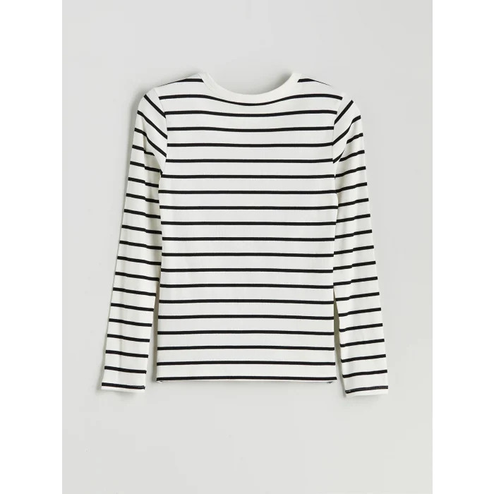 LCWAIKIKI Classic Ekru Bisiklet Yaka Çizgili Kadın Body