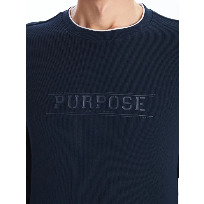 LCWAIKIKI Classic Lacivert Bisiklet Yaka Uzun Kollu Baskılı Erkek Sweatshirt