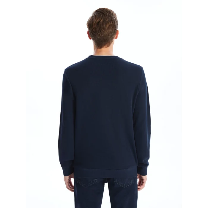 LCWAIKIKI Classic Lacivert Bisiklet Yaka Uzun Kollu Baskılı Erkek Sweatshirt