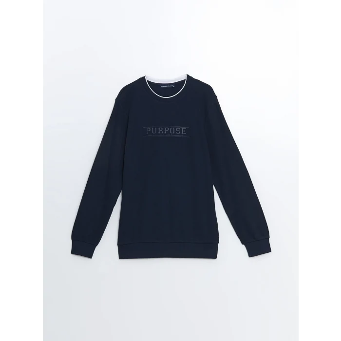 LCWAIKIKI Classic Lacivert Bisiklet Yaka Uzun Kollu Baskılı Erkek Sweatshirt