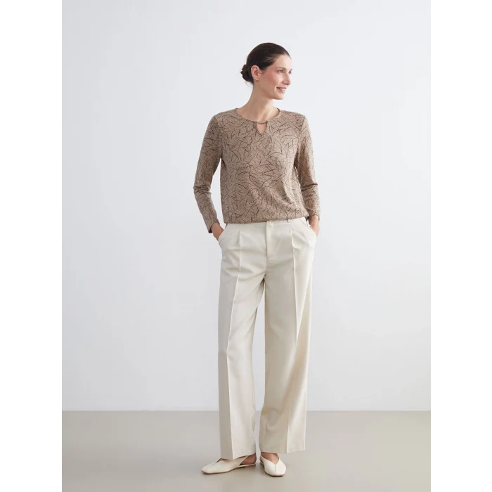 LCW Grace Bej Bisiklet Yaka Desenli Bluz