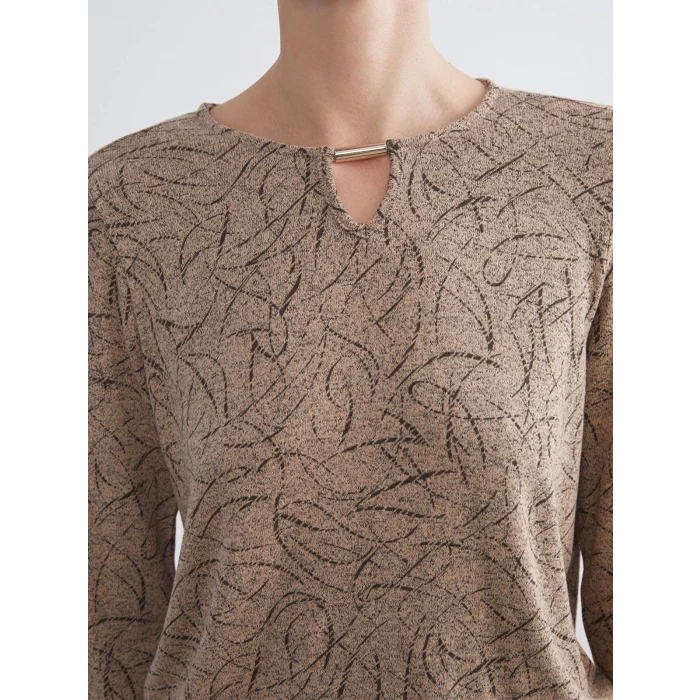 LCW Grace Bej Bisiklet Yaka Desenli Bluz