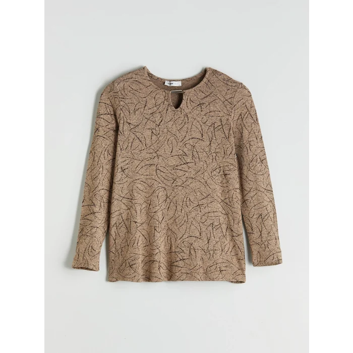 LCW Grace Bej Bisiklet Yaka Desenli Bluz