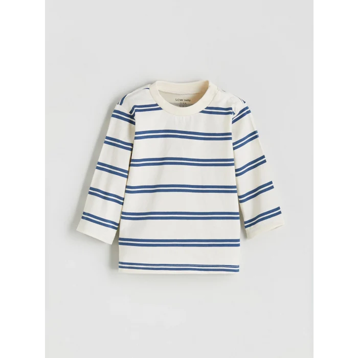 LCW baby Ekru Bisiklet Yaka Çizgili Erkek Bebek Sweatshirt ve Pantolon 2li