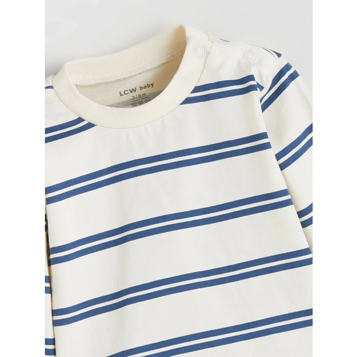 LCW baby Ekru Bisiklet Yaka Çizgili Erkek Bebek Sweatshirt ve Pantolon 2li