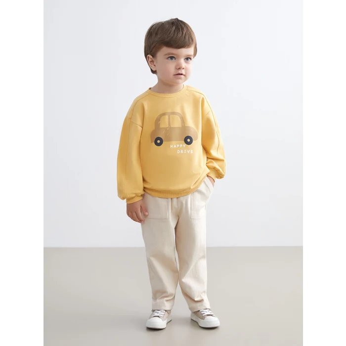 LCW baby Sari Baskılı Erkek Bebek Sweatshirt ve Eşofman Alt 2li