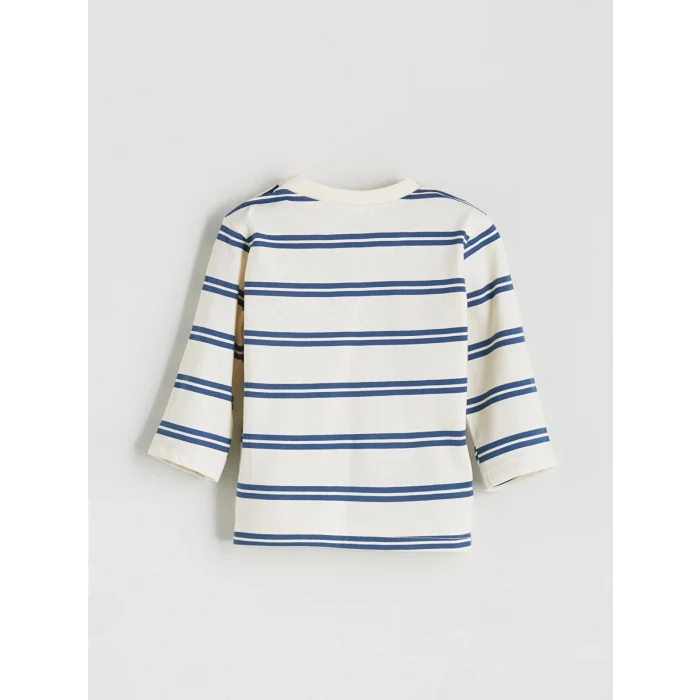 LCW baby Ekru Bisiklet Yaka Çizgili Erkek Bebek Sweatshirt ve Pantolon 2li