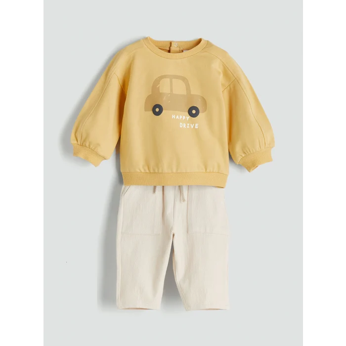 LCW baby Sari Baskılı Erkek Bebek Sweatshirt ve Eşofman Alt 2li