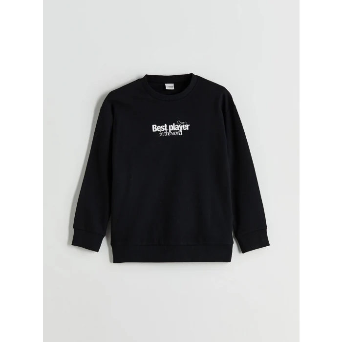 LCW Kids Siyah Bisiklet Yaka Baskılı Erkek Çocuk Tişört