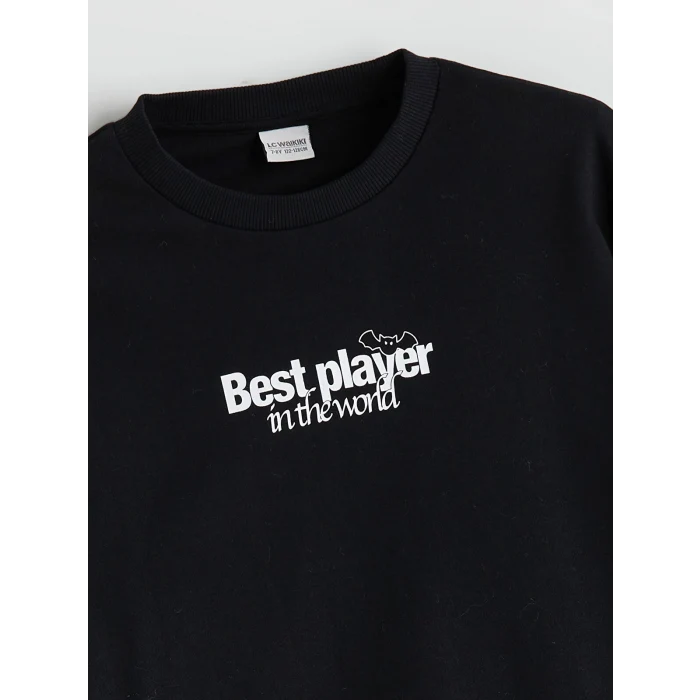 LCW Kids Siyah Bisiklet Yaka Baskılı Erkek Çocuk Tişört