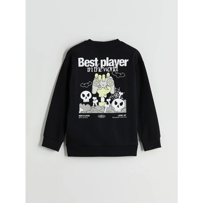 LCW Kids Siyah Bisiklet Yaka Baskılı Erkek Çocuk Tişört