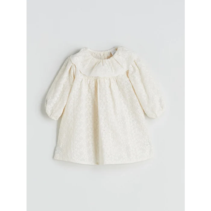 LCW baby Ekru Bebe Yaka Çiçekli Kız Bebek Elbise