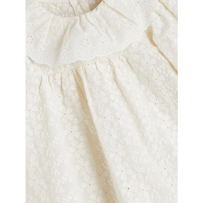 LCW baby Ekru Bebe Yaka Çiçekli Kız Bebek Elbise