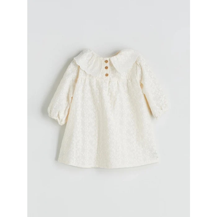 LCW baby Ekru Bebe Yaka Çiçekli Kız Bebek Elbise