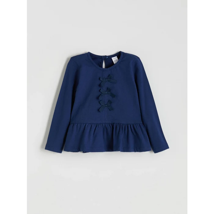 LCW Kids Lacivert Bisiklet Yaka Fiyonk Detaylı Kız Çocuk Tişört 2li