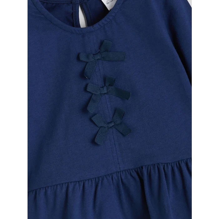 LCW Kids Lacivert Bisiklet Yaka Fiyonk Detaylı Kız Çocuk Tişört 2li