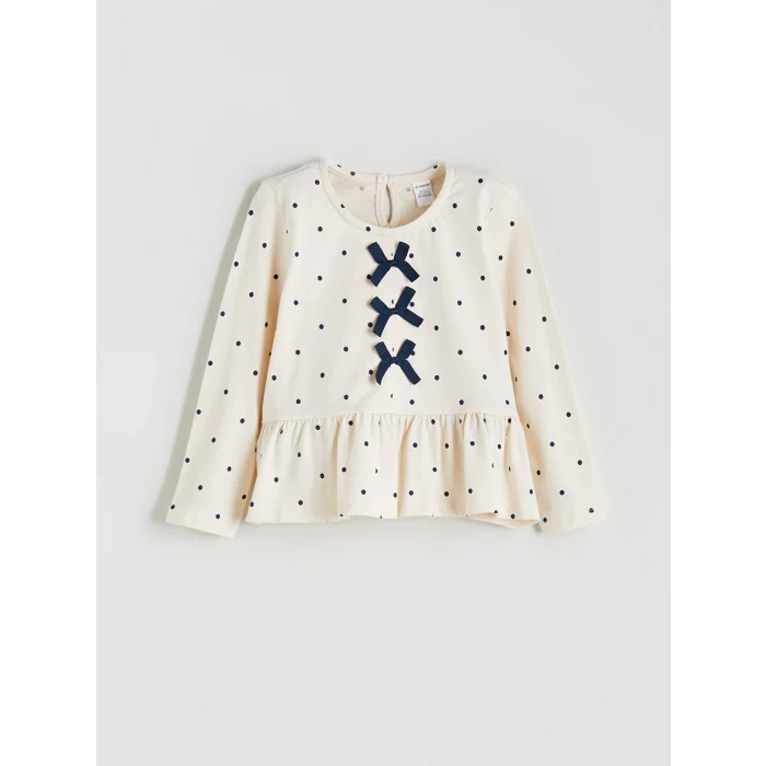 LCW Kids Lacivert Bisiklet Yaka Fiyonk Detaylı Kız Çocuk Tişört 2li