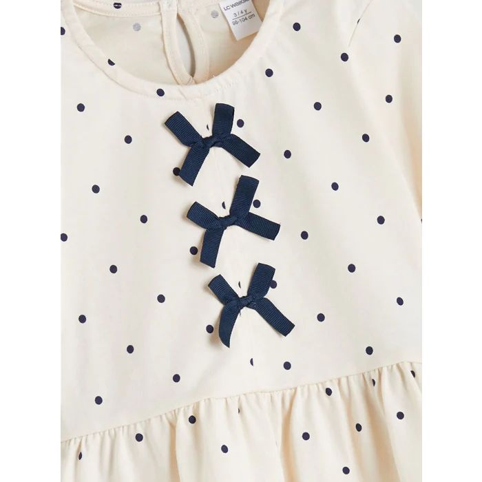 LCW Kids Lacivert Bisiklet Yaka Fiyonk Detaylı Kız Çocuk Tişört 2li