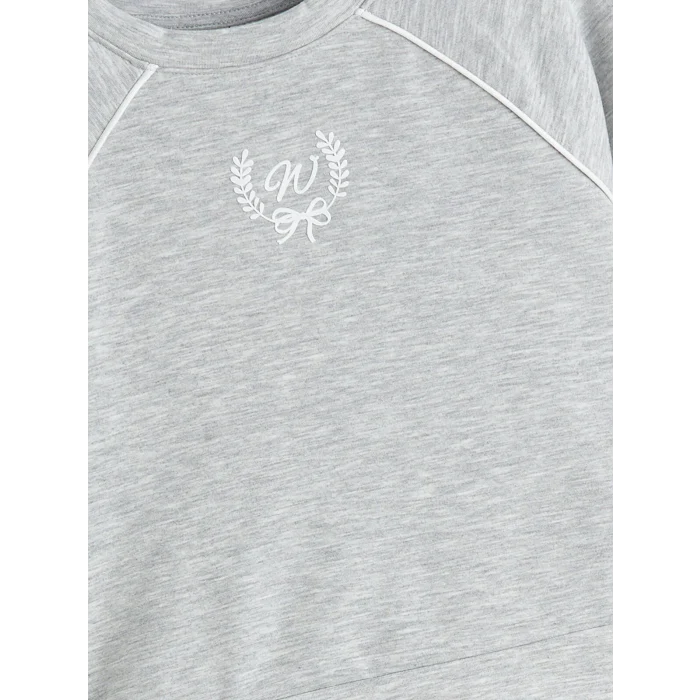 LCW Kids Gri Bisiklet Yaka Baskılı Kız Çocuk Sweatshirt