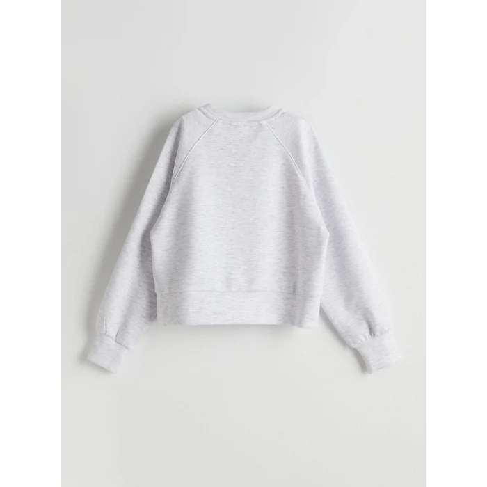 LCW Kids Gri Bisiklet Yaka Baskılı Kız Çocuk Sweatshirt