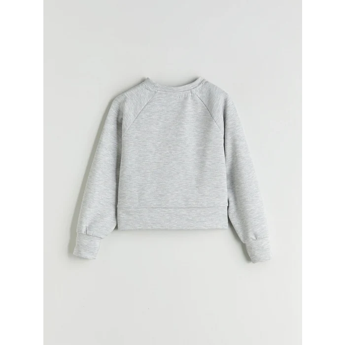 LCW Kids Gri Bisiklet Yaka Baskılı Kız Çocuk Sweatshirt
