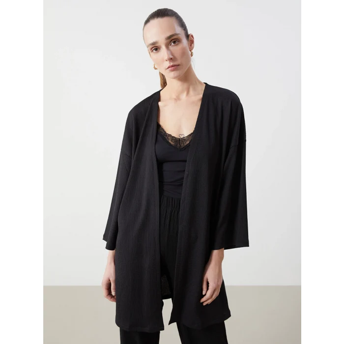 LCWAIKIKI Classic Siyah Şal Yaka Kadın Hırka