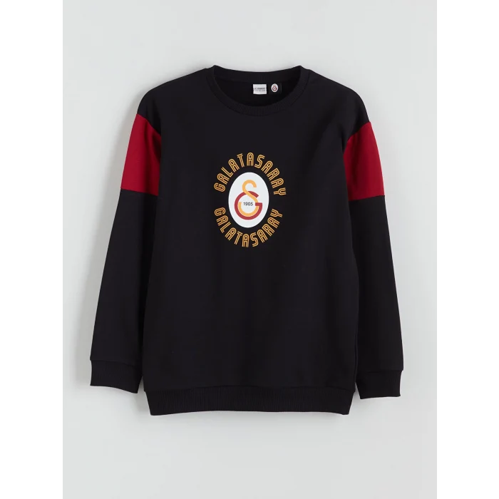 LCW Kids Siyah Bisiklet Yaka Galatasaray Baskılı Erkek Çocuk Sweatshirt
