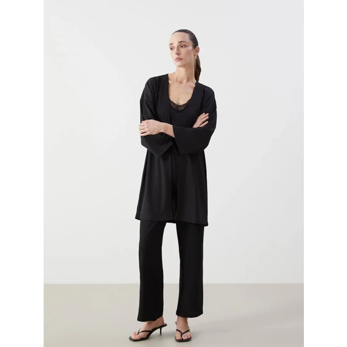 LCWAIKIKI Classic Siyah Şal Yaka Kadın Hırka