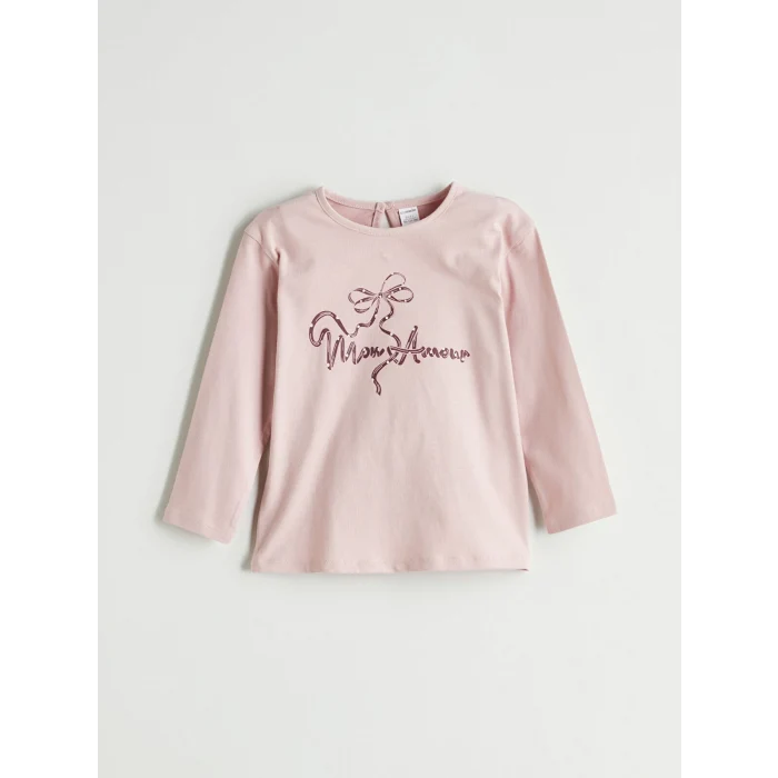 LCW Kids Bej Bisiklet Yaka Baskılı Kız Çocuk Tişört