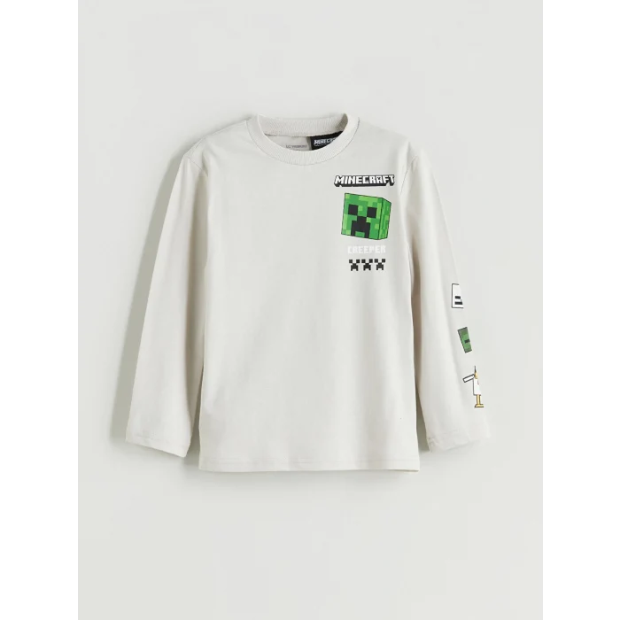 LCW Kids Gri Bisiklet Yaka Minecraft Baskılı Erkek Çocuk Tişört 2li