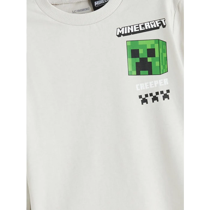 LCW Kids Gri Bisiklet Yaka Minecraft Baskılı Erkek Çocuk Tişört 2li