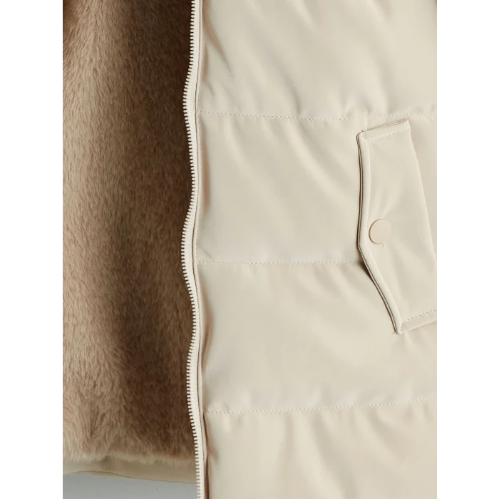 LCW Kids Bej Kapüşonlu Kız Çocuk Mont