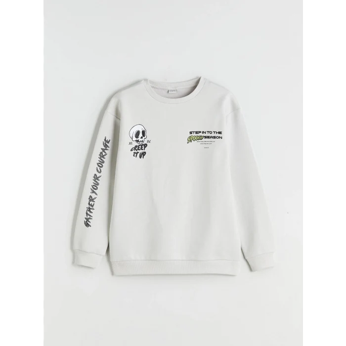 LCW Kids Bej Bisiklet Yaka Erkek Çocuk Sweatshirt