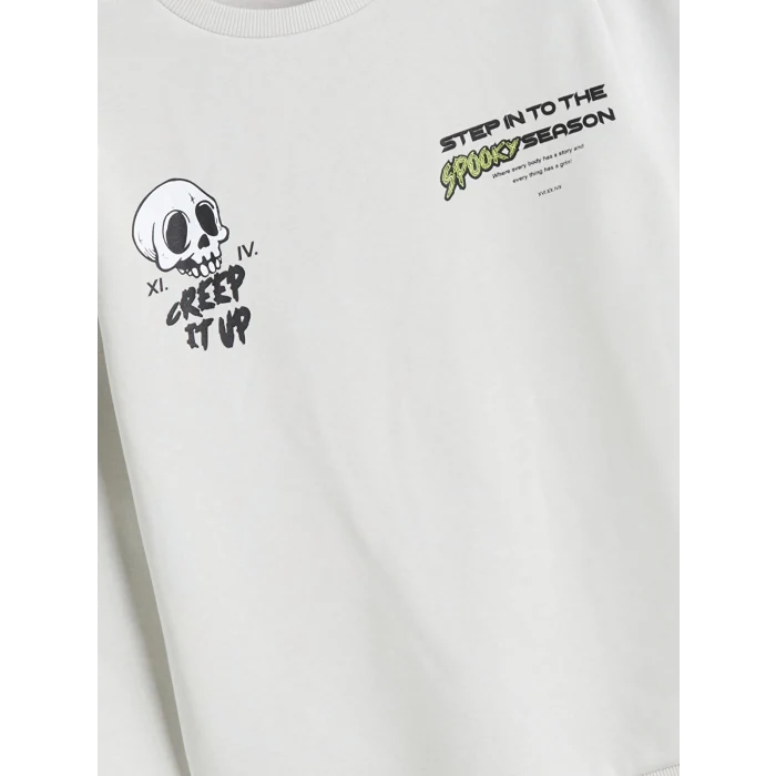 LCW Kids Bej Bisiklet Yaka Erkek Çocuk Sweatshirt