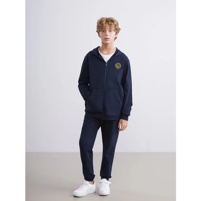 LCW Kids Lacivert Kapüşonlu Fenerbahçe Baskılı Erkek Çocuk Sweatshirt ve Eşofman Altı 2li