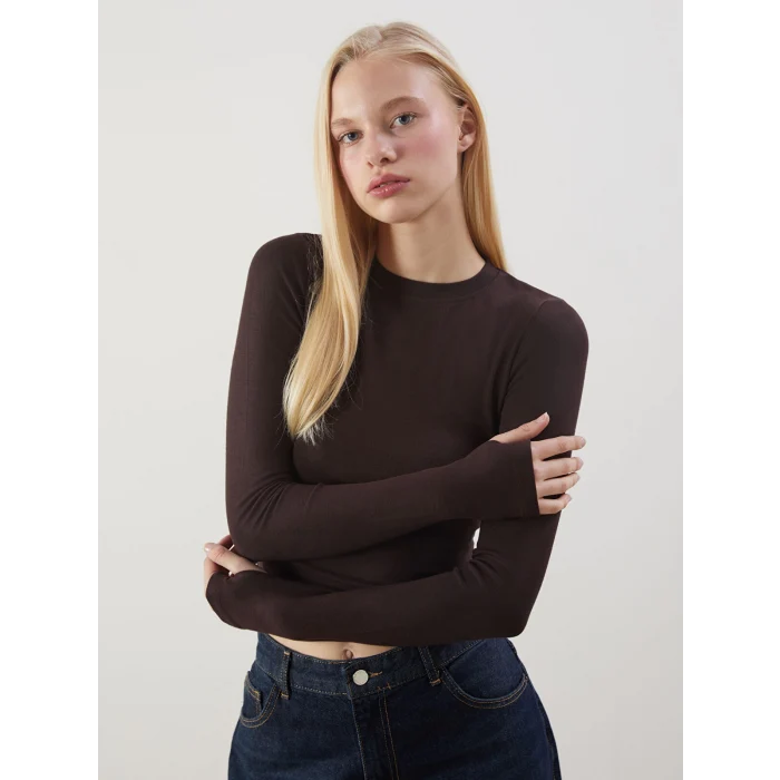 XSIDE Kahverengi Bisiklet Yaka Kadın Body