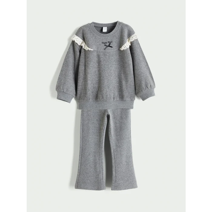 LCW Kids Antrasit Bisiklet Yaka Kız Çocuk Sweatshirt ve Eşofman Altı