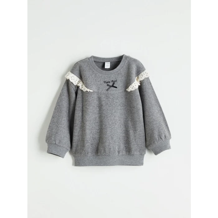 LCW Kids Antrasit Bisiklet Yaka Kız Çocuk Sweatshirt ve Eşofman Altı