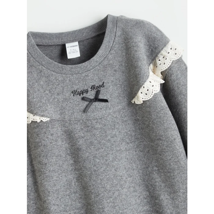 LCW Kids Antrasit Bisiklet Yaka Kız Çocuk Sweatshirt ve Eşofman Altı