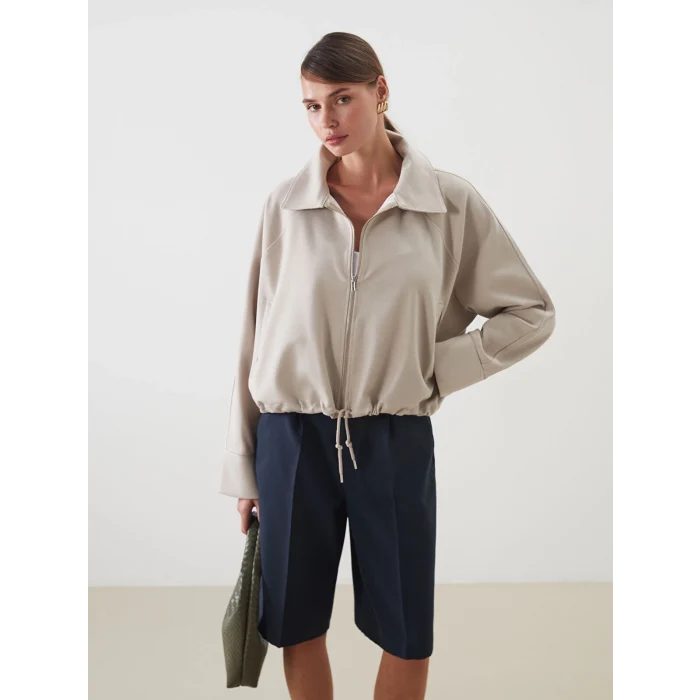 LCW Vision Bej Gömlek Yaka Oversize Kadın Ceket